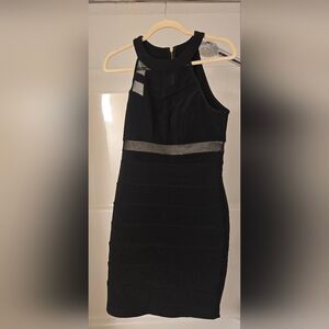 Le Chateau Black and Silver Midi Dress
